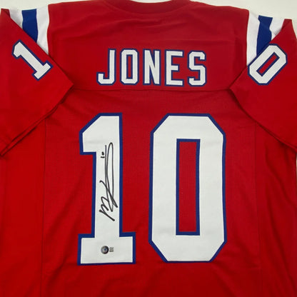 Autographed Mac Jones New England red custom jersey with Jones 10 on back