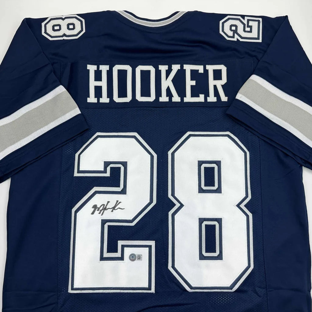 Autographed/Signed Malik Hooker Dallas Blue Football Jersey Beckett BAS COA
