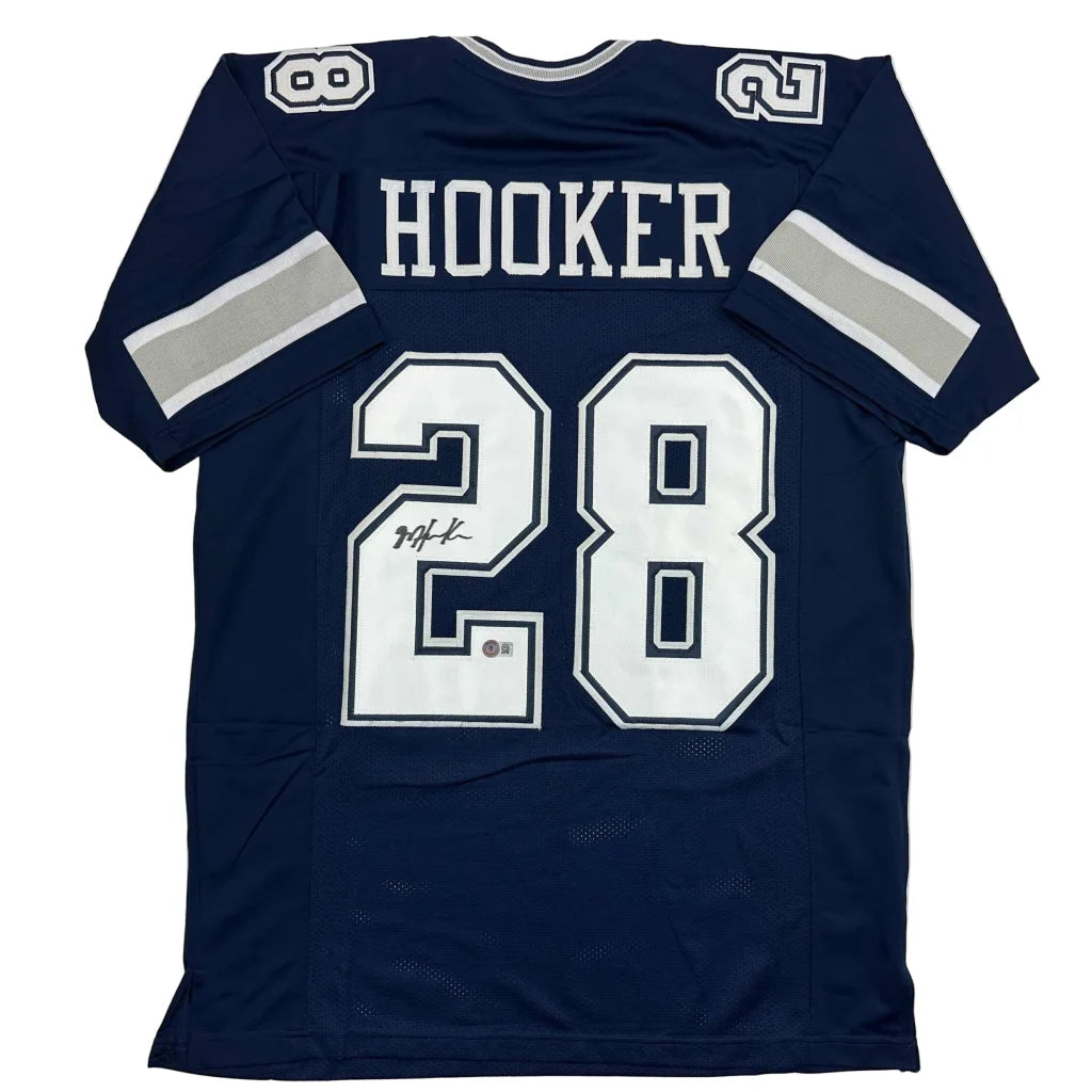 Autographed/Signed Malik Hooker Dallas Blue Football Jersey Beckett BAS COA