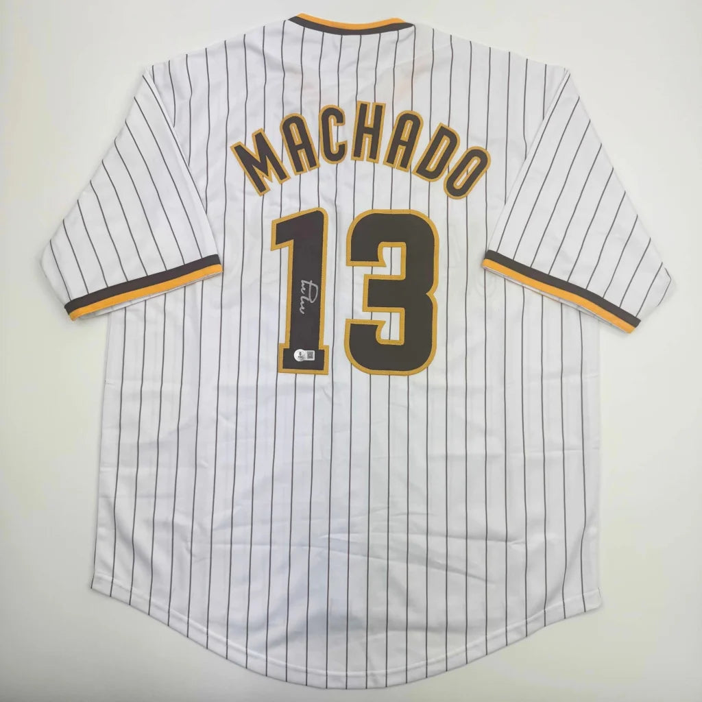 Autographed Manny Machado San Diego Pinstripe Baseball Jersey Beckett BAS COA | Hall of Fame Sports Memorabilia | vintageantiquesgifts.com