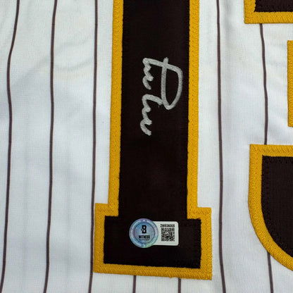 Autographed Manny Machado San Diego Pinstripe Baseball Jersey Beckett BAS COA | Authenticated Signed Sports Jersey | vintageantiquesgifts.com