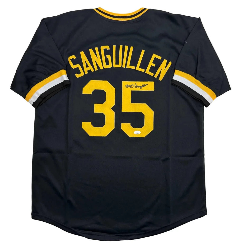 Autographed Manny Sanguillen Pittsburgh Black Baseball Jersey JSA COA | Hall of Fame Sports Memorabilia | vintageantiquesgifts.com