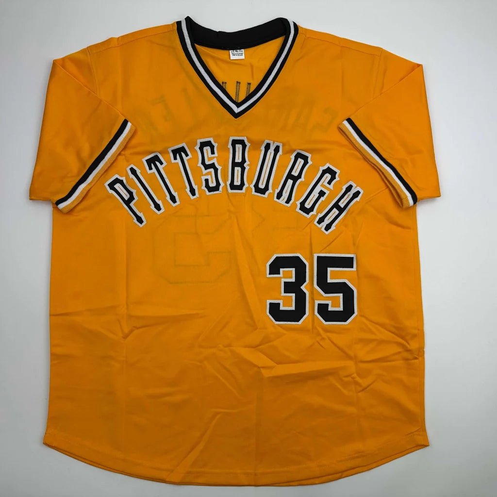Autographed Manny Sanguillen Pittsburgh custom jersey in orange, number 35