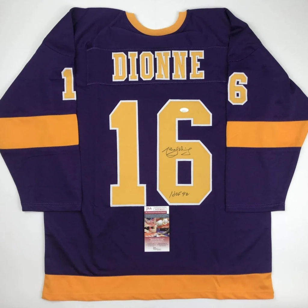 Autographed Marcel Dionne HOF custom purple LA Kings jersey