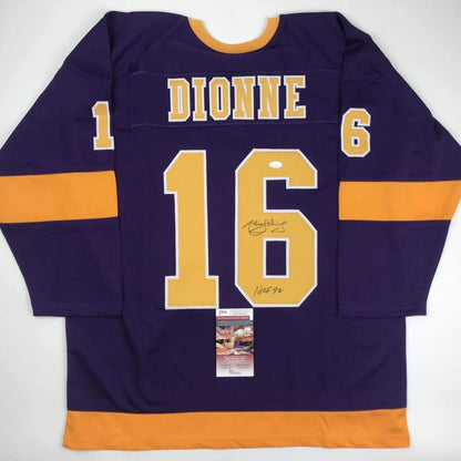 Autographed Marcel Dionne HOF custom purple LA Kings jersey