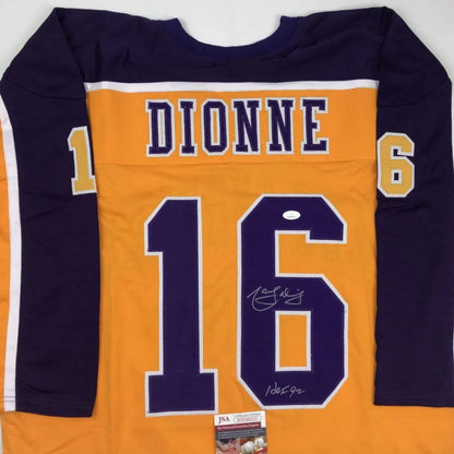 Autographed Marcel Dionne HOF custom LA Kings jersey, purple gold #16 Dionne
