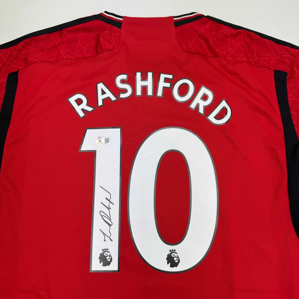 Autographed Marcus Rashford Manchester United red custom jersey with number 10