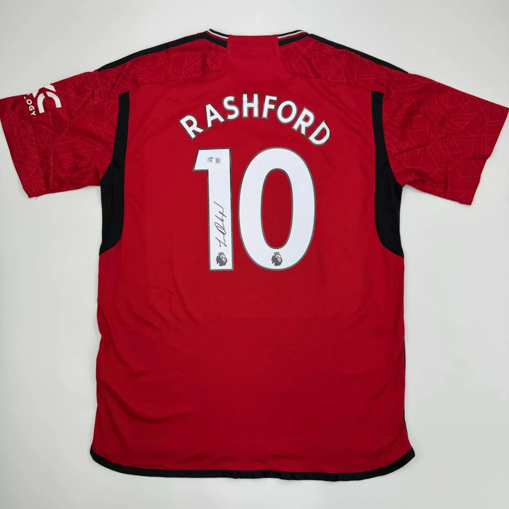 Autographed Marcus Rashford Manchester United red custom jersey with Rashford 10, Beckett COA
