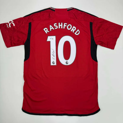 Autographed Marcus Rashford Manchester United red custom jersey with Rashford 10, Beckett COA