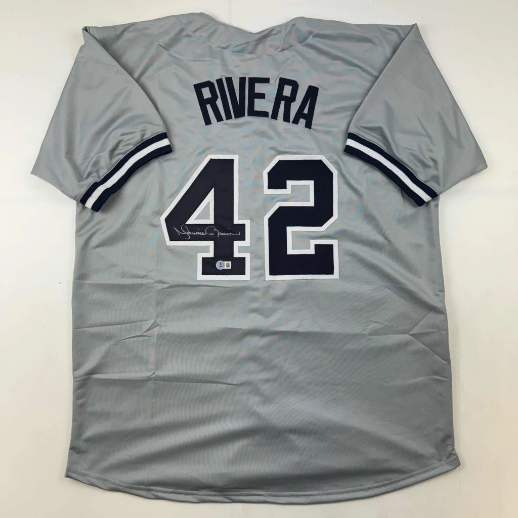Gray Mariano Rivera custom jersey with 42 autographed and Beckett BAS COA sticker