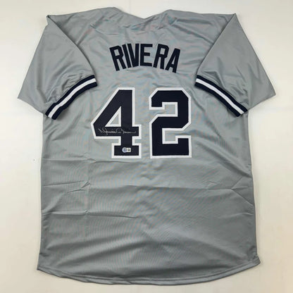 Gray Mariano Rivera custom jersey with 42 autographed and Beckett BAS COA sticker