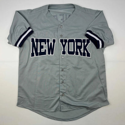 Light gray custom jersey with NEW YORK and Mariano Rivera signature for professional sports