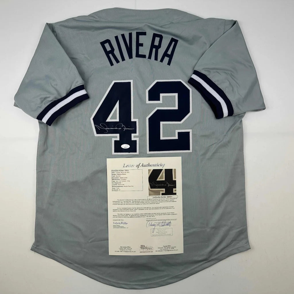 Gray Mariano Rivera custom jersey with 42 autographed and certificate of authenticity