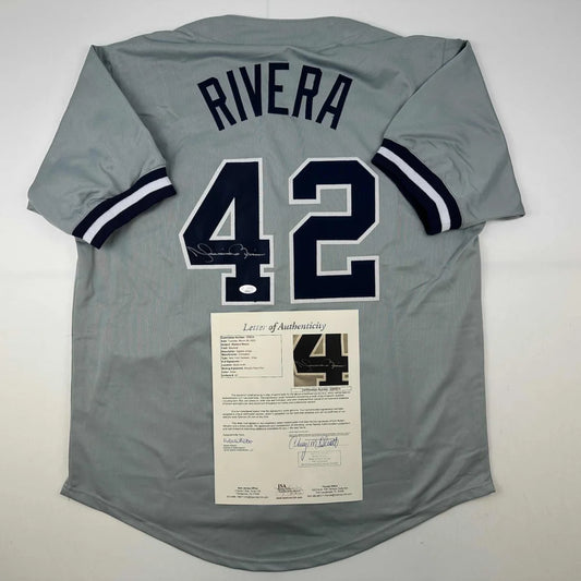 Gray Mariano Rivera custom jersey with 42 autographed and certificate of authenticity