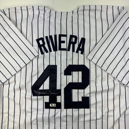 White pinstriped custom jersey with RIVERA 42 for professional sports fans