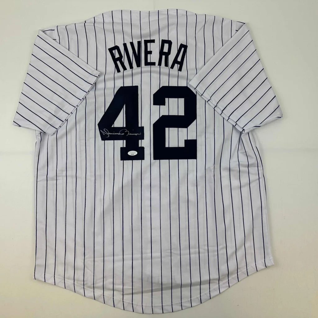 Autographed Mariano Rivera custom jersey in New York pinstripes, number 42