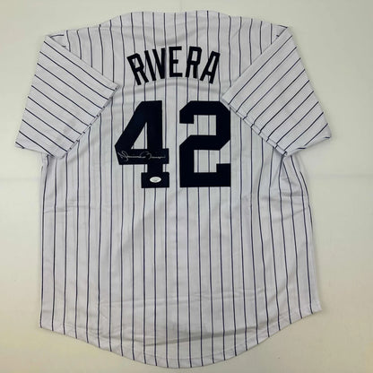 Autographed Mariano Rivera custom jersey in New York pinstripes, number 42