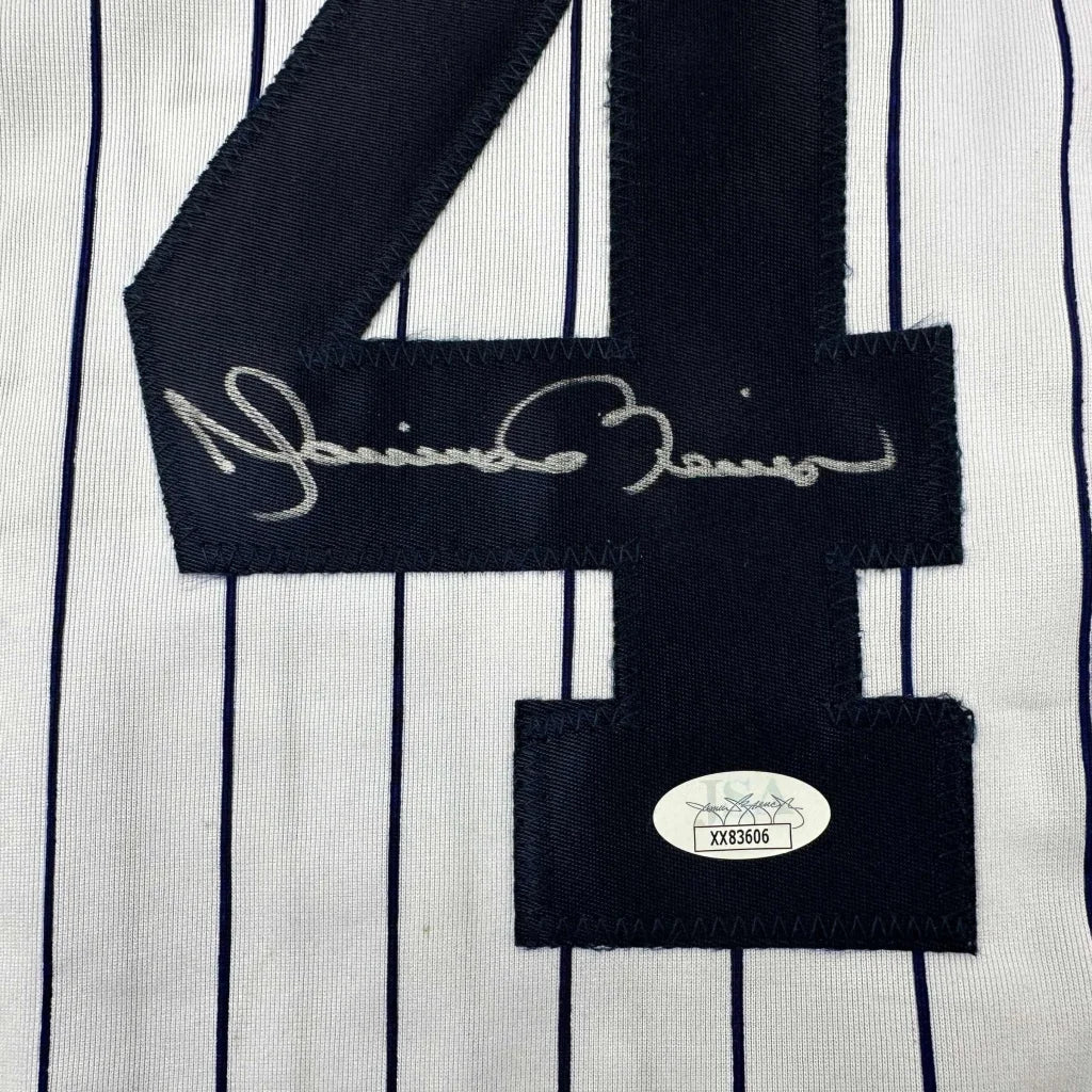 Autographed Mariano Rivera custom pinstripe baseball jersey number 4