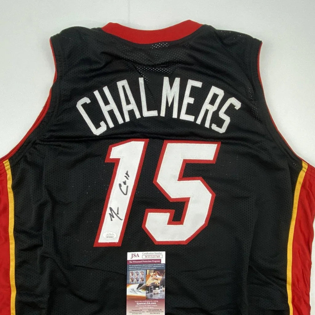 Black Mario Chalmers Miami Heat custom jersey with JSA COA and autographed 15 on back
