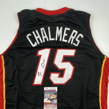 Black Mario Chalmers Miami Heat custom jersey with JSA COA and autographed 15 on back