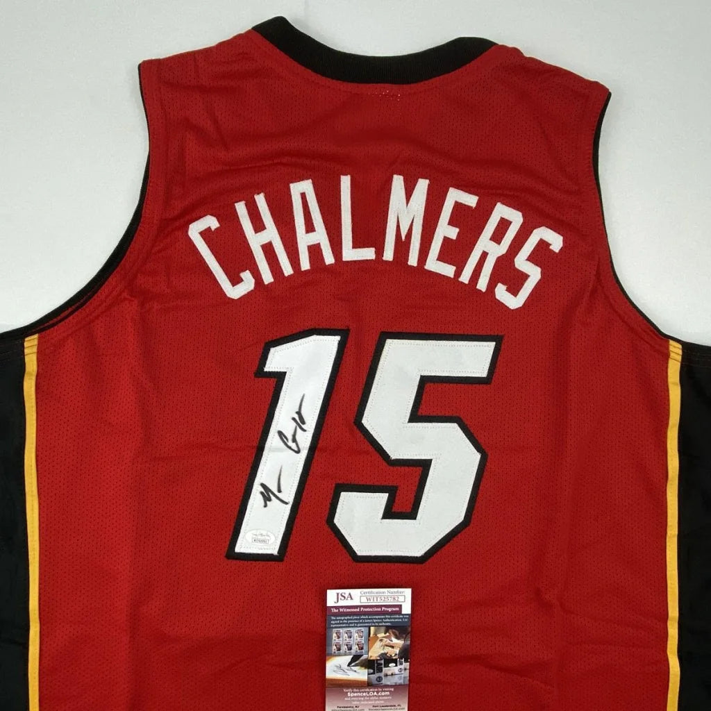 Autographed Mario Chalmers Miami Red Basketball Jersey JSA COA | Certified Authentic Signed Memorabilia | vintageantiquesgifts.com