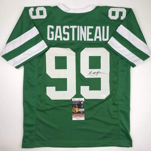 Signed Green Mark Gastineau football jersey from professional sports league with COA