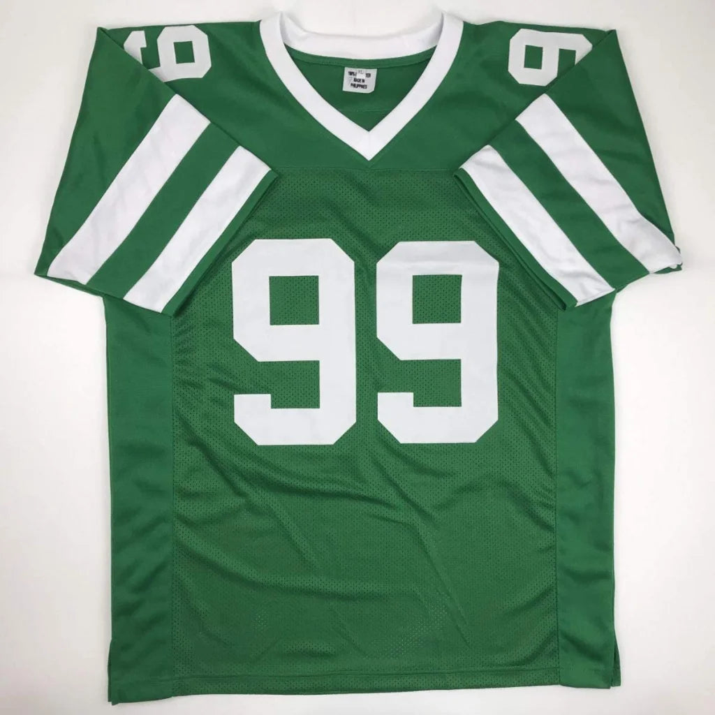 Autographed Green Jersey with white numbers and stripes from professional sports league