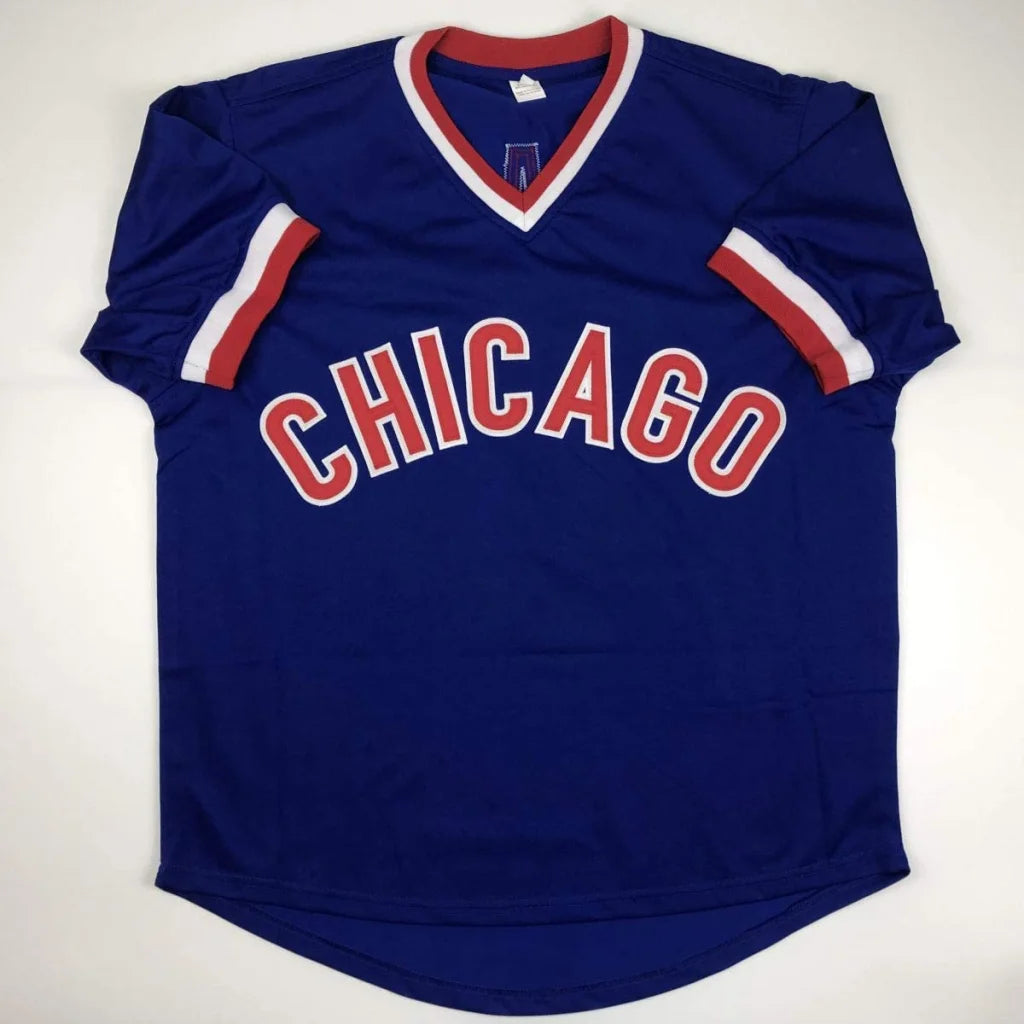 Autographed Mark Grace Chicago royal blue custom jersey, professional sports league