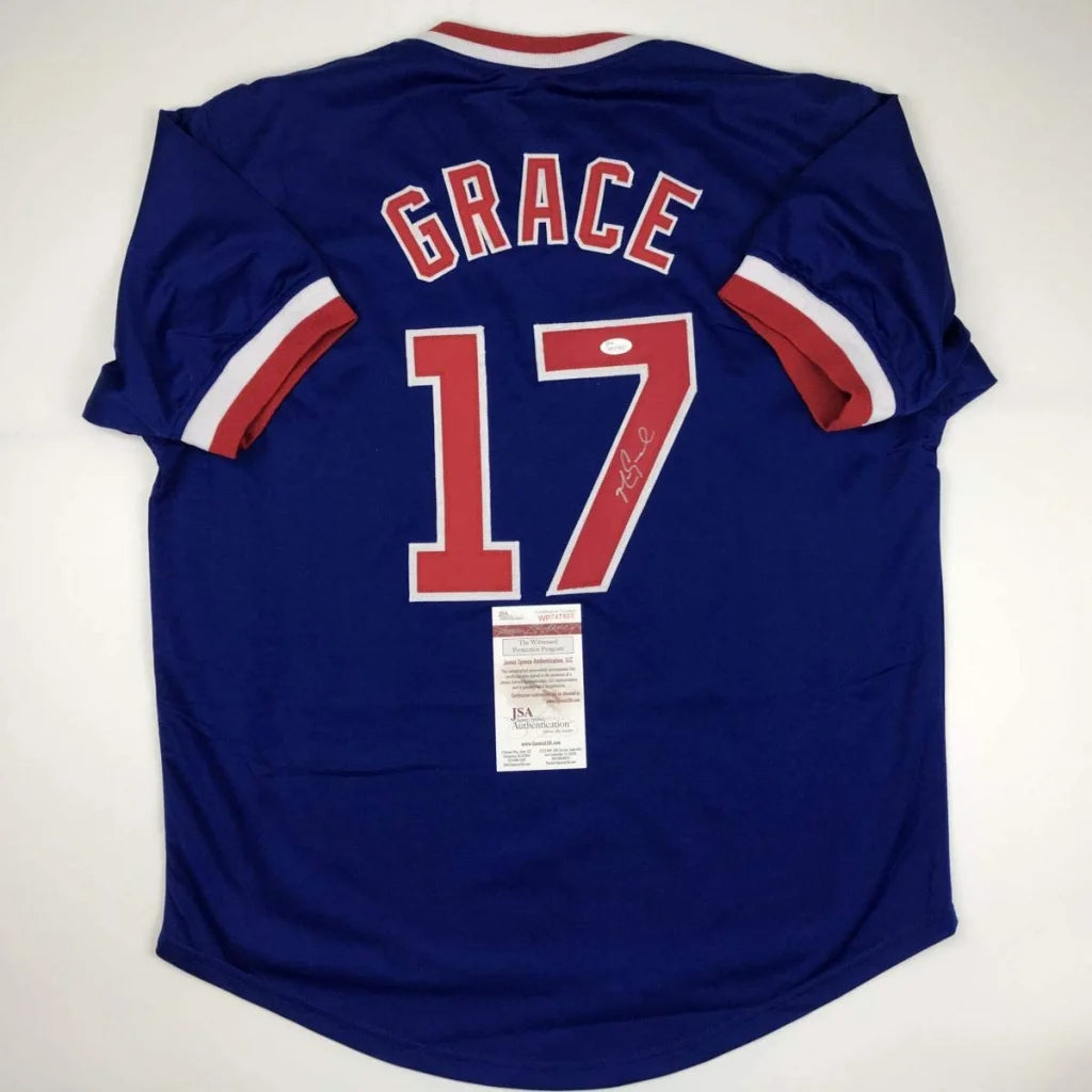 Autographed Mark Grace Chicago Cubs royal blue custom jersey, number 17, JSA COA