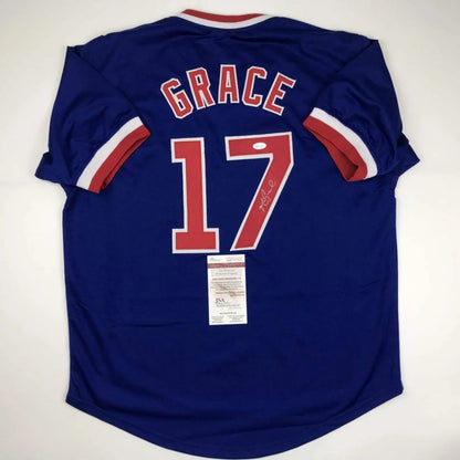 Autographed Mark Grace Chicago Cubs royal blue custom jersey, number 17, JSA COA