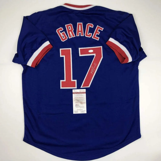 Autographed Mark Grace Chicago Cubs royal blue custom jersey, number 17, JSA COA