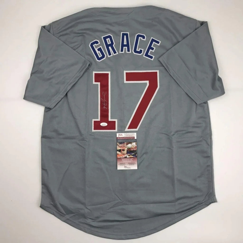 Autographed Mark Grace Chicago Cubs gray custom jersey with number 17