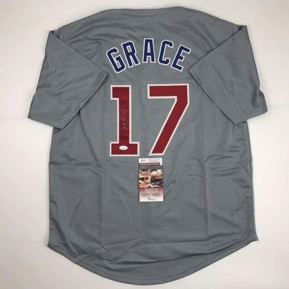 Autographed Mark Grace Chicago Cubs gray custom jersey with number 17