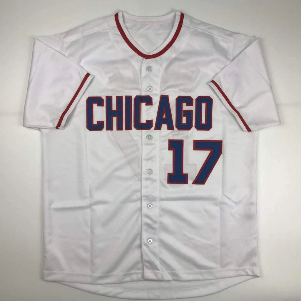 White baseball jersey with red trim and blue numbers from Signed Custom Jersey Grace 17 for professional sports collectors