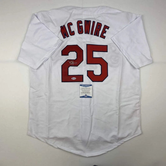 Back of autographed Mark McGwire St. Louis white custom jersey number 25 JSA COA