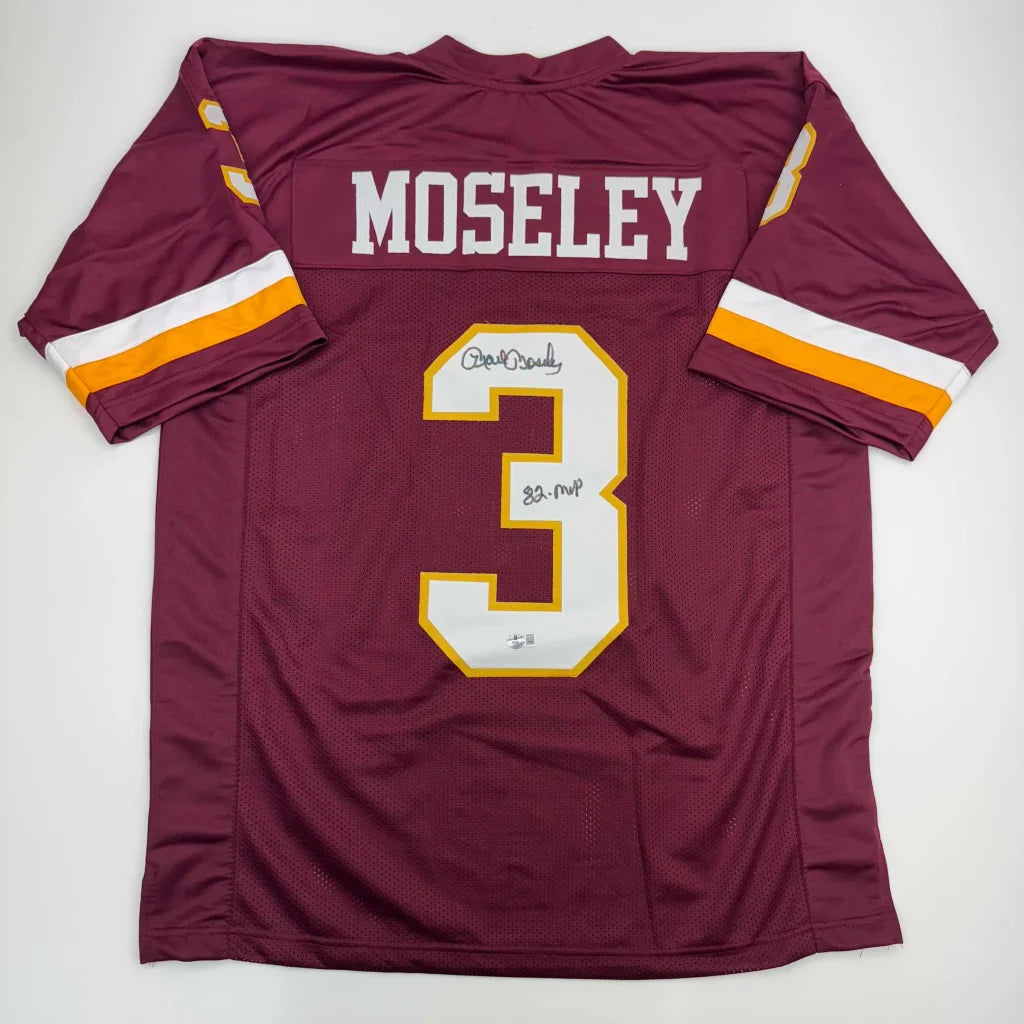Maroon custom jersey with Moseley 3 autograph for professional sports memorabilia fans