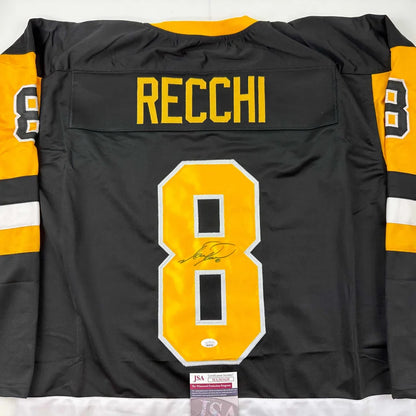 Black and gold custom hockey jersey with RECCHI autograph from professional sports league
