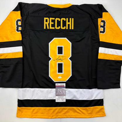 Black and gold custom hockey jersey with RECCHI 8 autograph from Professional Sports League