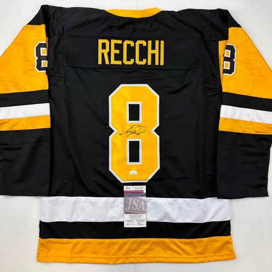 Black and gold custom hockey jersey with RECCHI 8 autograph from Professional Sports League