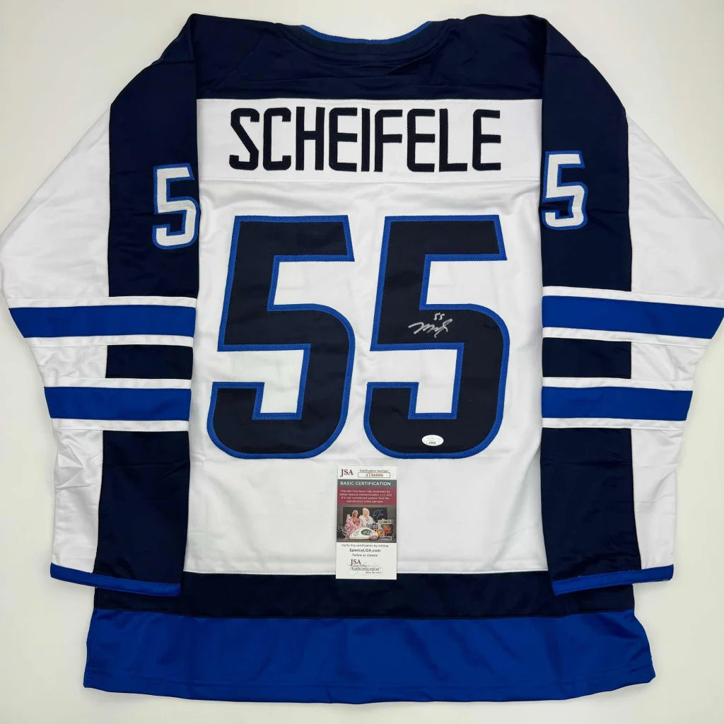 Autographed Mark Scheifele custom jersey with 55 and SCHEIFELE, perfect for pro sports fans