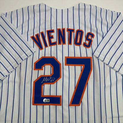 Autographed/Signed Mark Vientos New York Pinstripe Baseball Jersey Beckett BAS COA