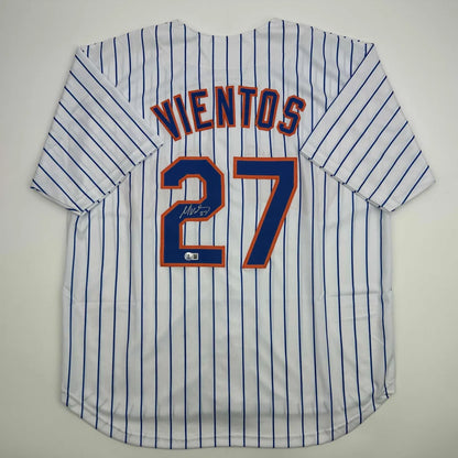 Autographed/Signed Mark Vientos New York Pinstripe Baseball Jersey Beckett BAS COA