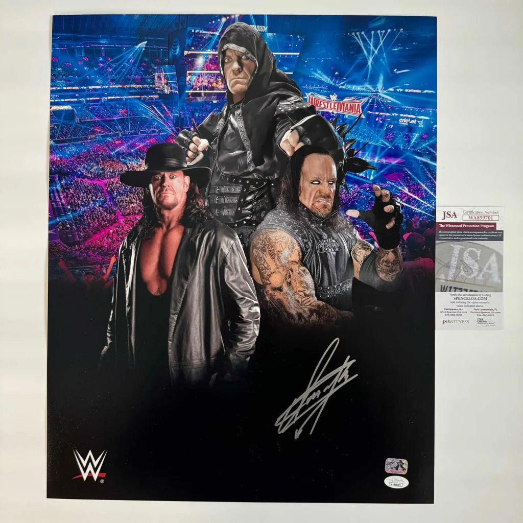 Signed Undertaker, Kane, Shawn Michaels WWE WrestleMania poster