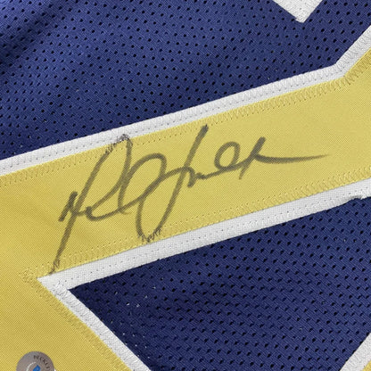 Autographed Marshall Faulk St. Louis Navy Blue Football Jersey Beckett BAS COA | Authenticated Signed Sports Jersey | vintageantiquesgifts.com