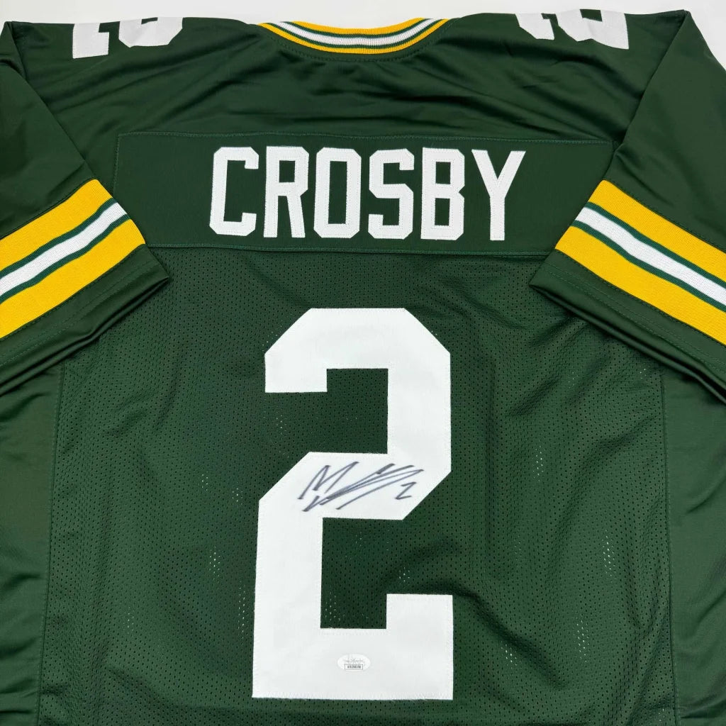 Autographed Mason Crosby Green Bay Packers custom jersey, back view, JSA COA