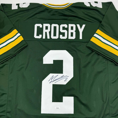 Autographed Mason Crosby Green Bay Packers custom jersey, back view, JSA COA