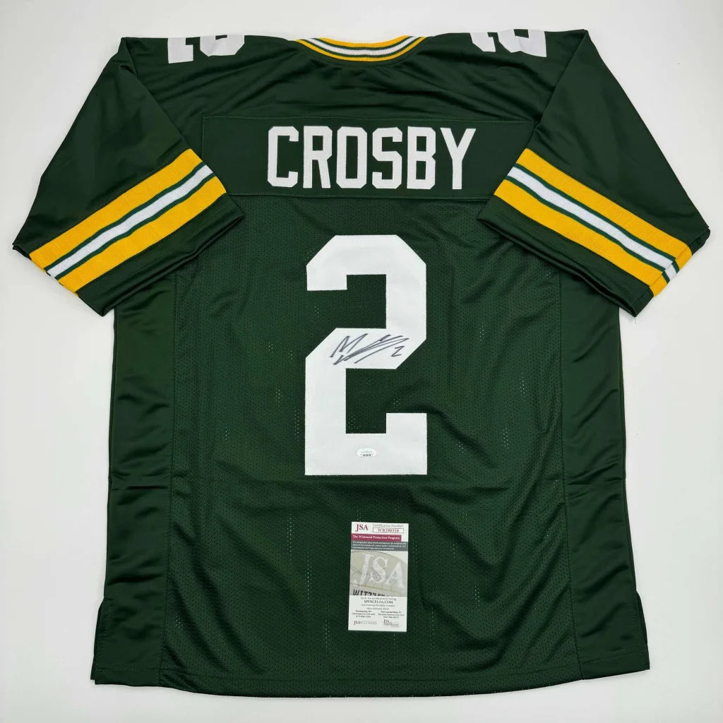Back of autographed Mason Crosby Green Bay Packers custom jersey, JSA COA