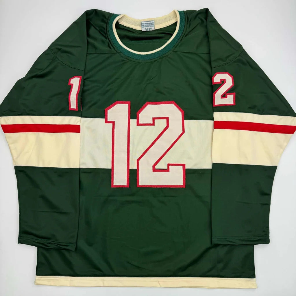 Green custom jersey with cream and red stripes for your professional sports league team