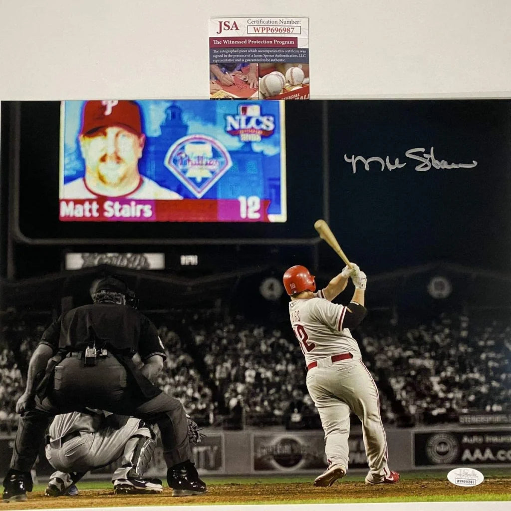 Autographed Matt Stairs moon shot Phillies NLCS photo, JSA COA