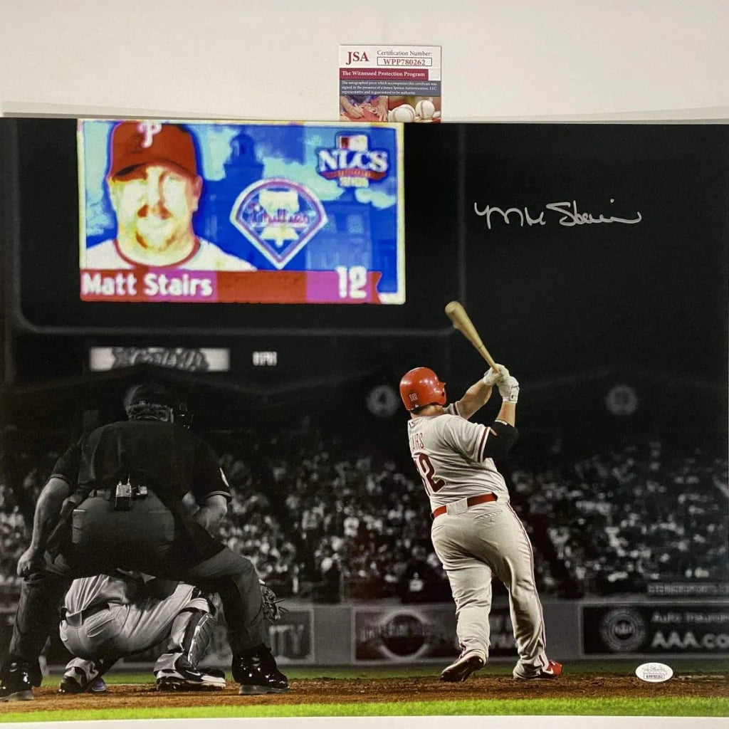 Autographed Matt Stairs home run photo with third party authentication for collectors